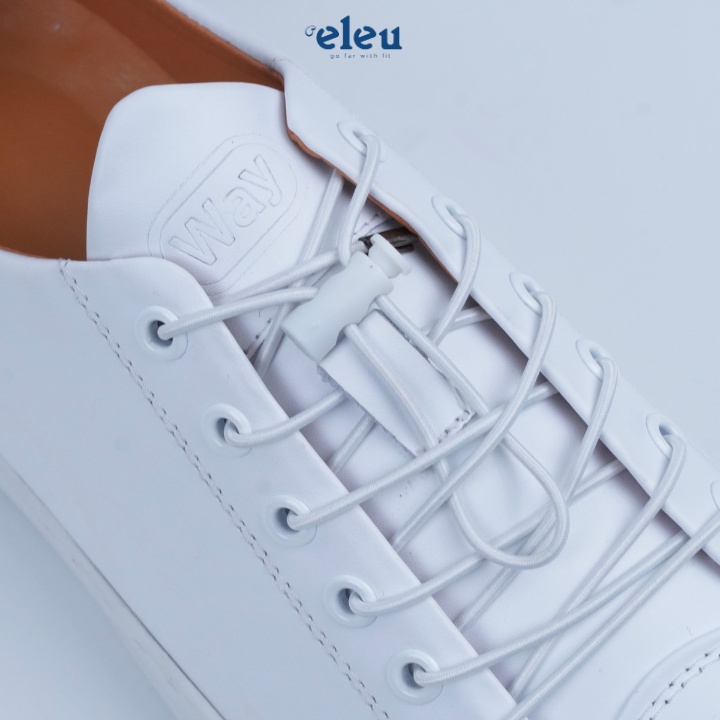 Giày Nam, Sneaker ELEU Da Bò Nappa Màu Trắng Đế Cao Su Kiểu Dáng Trơn Dây Rút