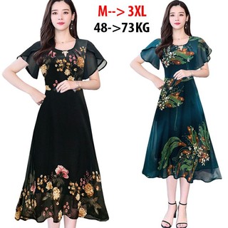 ROMI – Thời Trang Trung Niên Đầm Xoè Dành Tặng Mẹ U50 U60 Tay Cánh Tiên Phối Hoạ Tiết Hoa Sang Trọng Bigsize 3339 3369