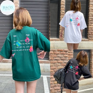 Áo thun nữ tay lỡ form rộng BACO, thun freesize in hình nổi siêu đẹp 3 màu