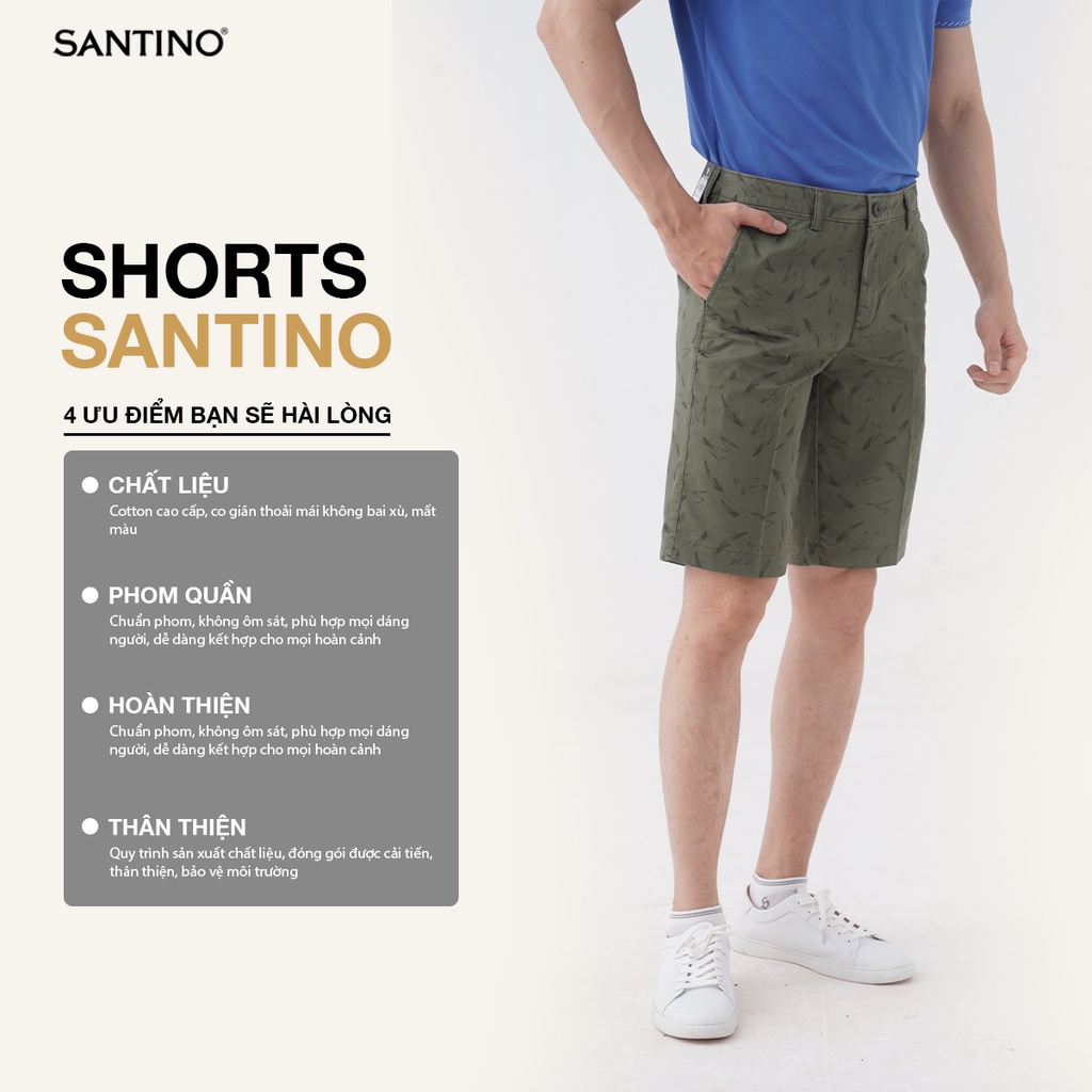 Quần Short Nam Hoạ Tiết Santino Chất Cotton Trẻ Trung, Chuẩn Phom Thời Trang, Năng Động A272