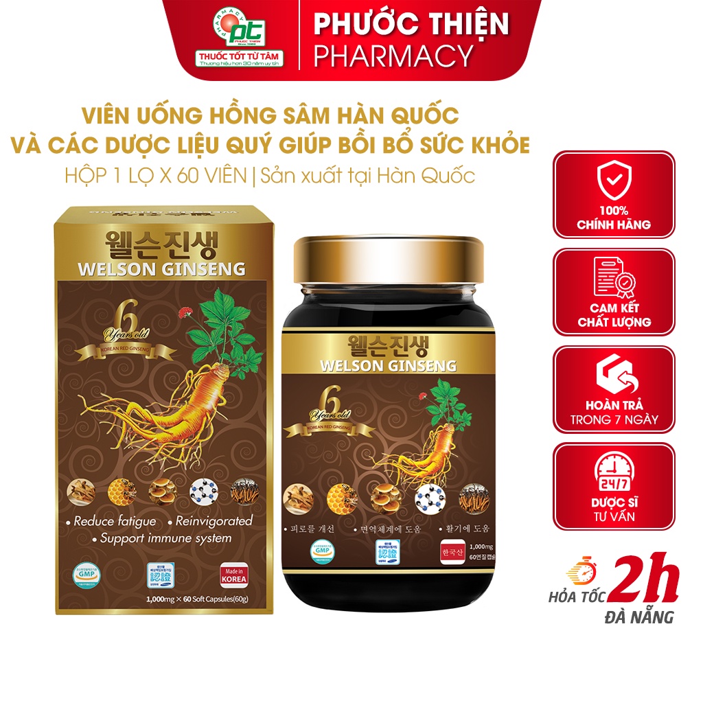 Viên uống hồng sâm 6 năm tuổi bồi bổ sức khỏe Welson Ginseng Hộp 60 viên - Nhân sâm Hàn Quốc Welson Phước Thiện
