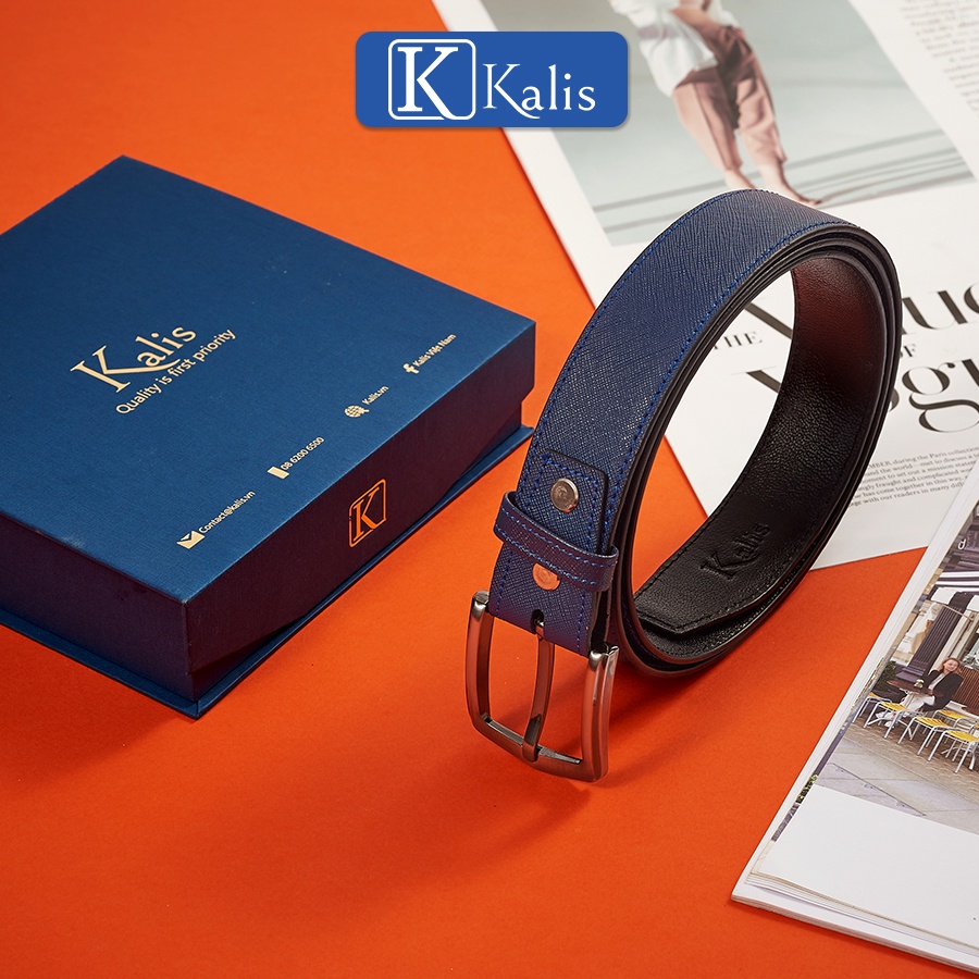 Dây Nịt Nam Da Bò Thật Chính Hãng Kalis Cao Cấp Đầu Khóa Kim Bản 3,3cm x 120cm Sang Trọng