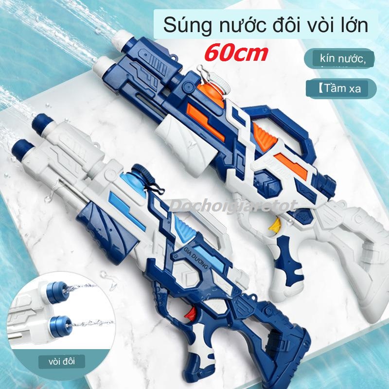 Đồ Chơi Súng Áp Lực Nước 2 Vòi, Súng Nước Kéo Công Suất Lớn Chơi Dưới Nước Bãi Biển, Mùa Hè Có Dây Đeo
