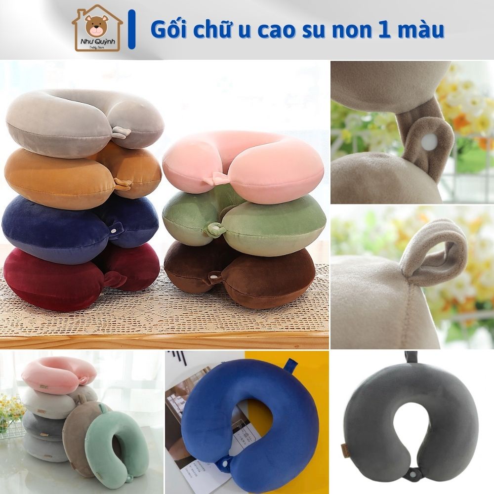Gối kê cổ chữ u cao su non 1 màu có cúc cài chống mỏi cổ tạo cảm giác thoải mái phù hợp cho văn phòng đi du lịch