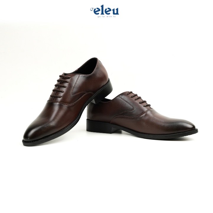 Giày Da, Giày Oxford ELEU Công Sở Chất Liệu Da Bò Nappa Màu Nâu Kiểu Dáng Trơn