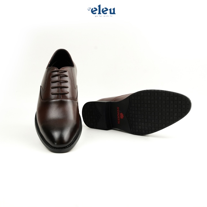 Giày Da, Giày Oxford ELEU Công Sở Chất Liệu Da Bò Nappa Màu Nâu Kiểu Dáng Trơn