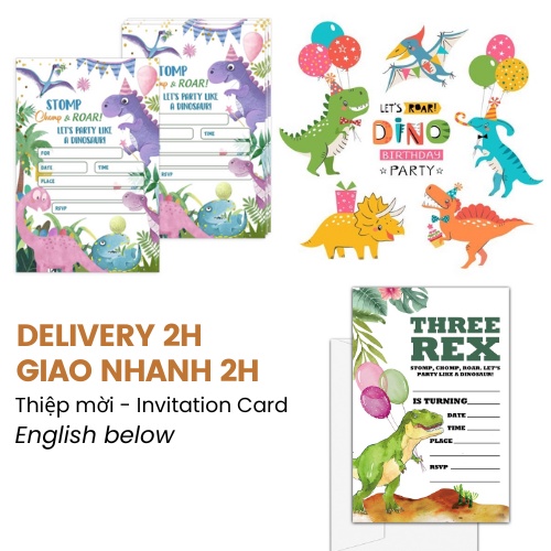 Thiệp mời sinh nhật chủ đề khủng long Dinosaur Invitation Card nhiều mẫu KAB38