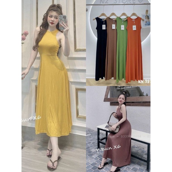 Đầm Xòe Thun Lụa Sát Nách Ba Lỗ Cổ Tròn Basic - Dáng Dài Maxi Ôm Body Sexy - Tiểu Thư Bánh Bèo Cute Sang Chảnh