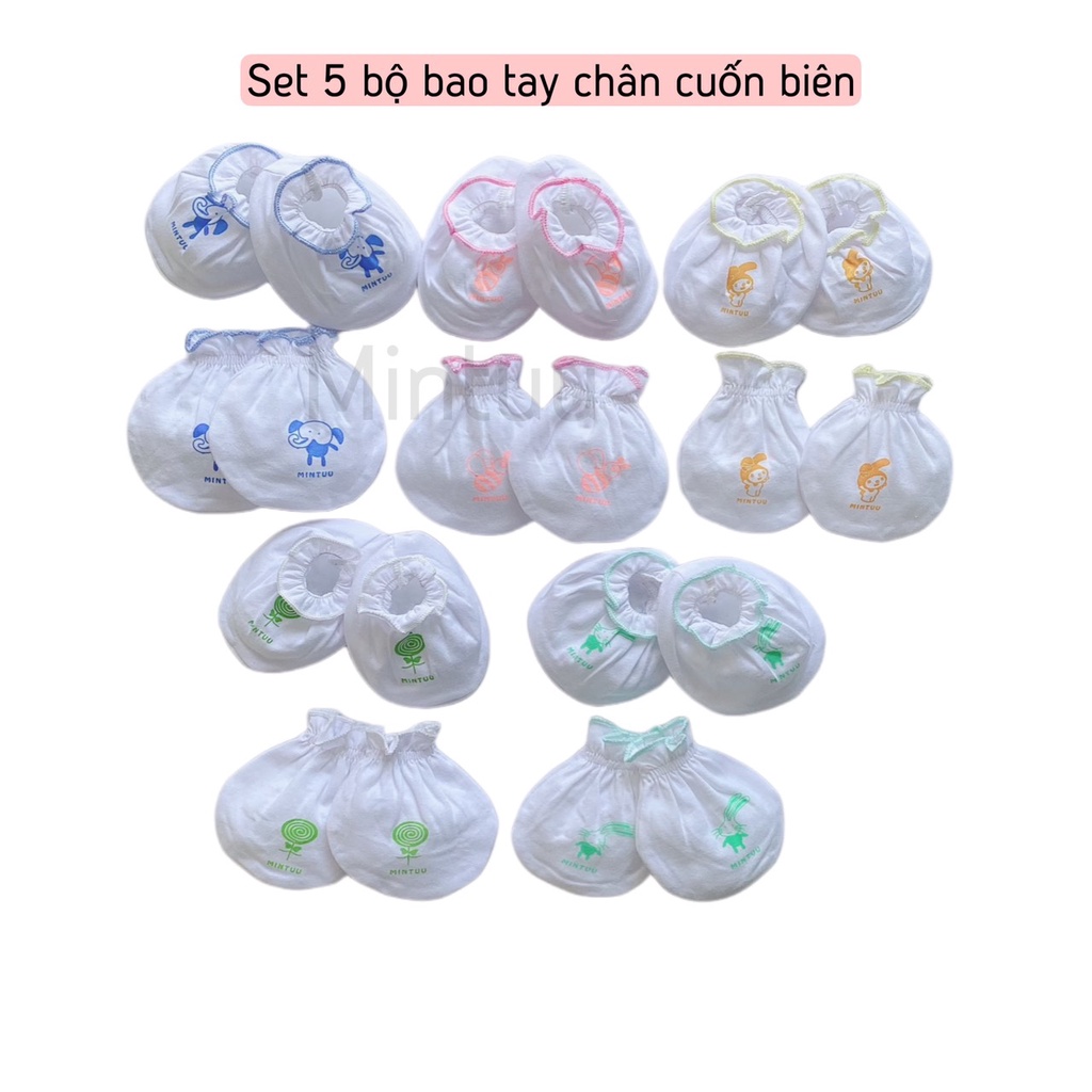 Set 5 Bộ bao tay bao chân sơ sinh thương hiệu MINTUU, chất liệu vải 100% cotton