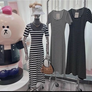 🛒 Đầm Xòe Tay Ngắn Cổ Vuông Kẻ Sọc Ngang Basic -Dáng Dài Maxi Ôm Body Sexy - Tiểu Thư Bánh Bèo Cute Sang Chảnh