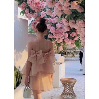 Set áo tơ organza đính nơ + short