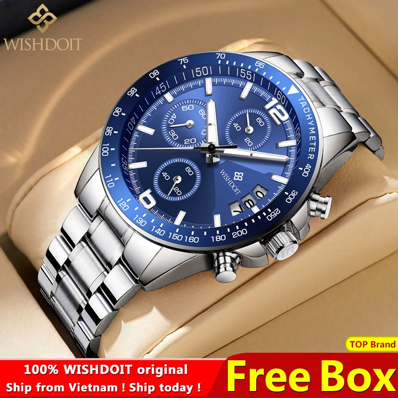 WISHDOIT Đồng hồ nam chống nước dây kim loại dây đeo cao su đồng hồ nam chính hãng fngeen cao cấp đồng hồ bấm