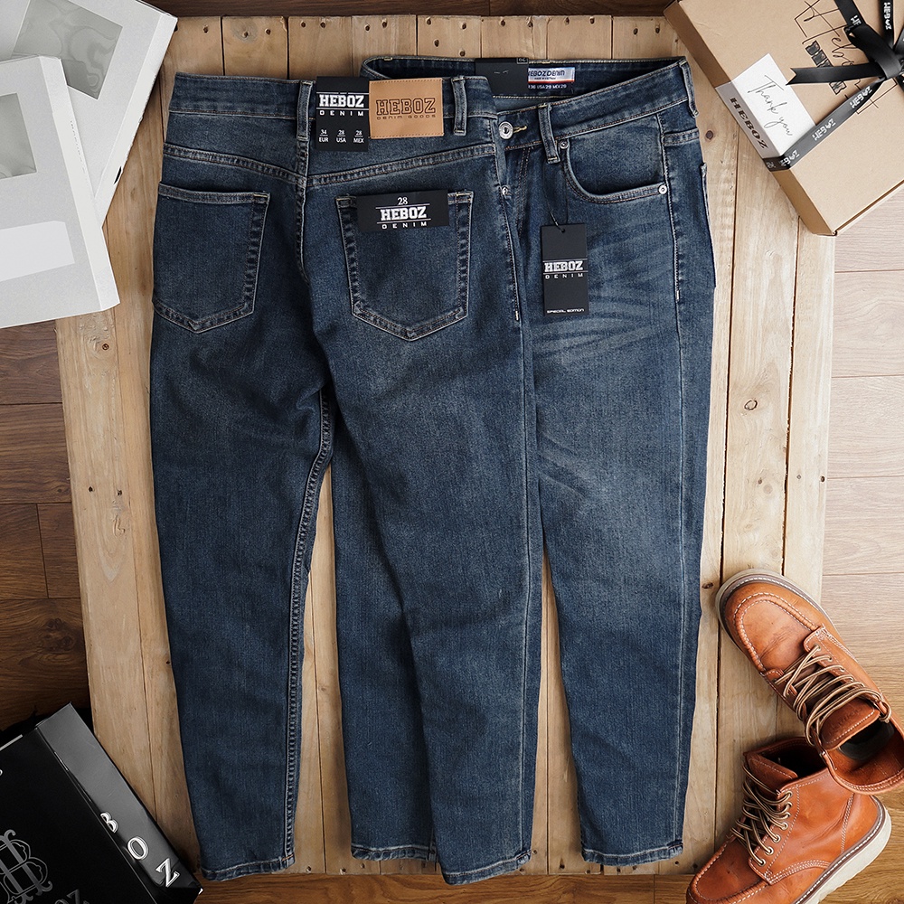 Quần jean dài nam chất vải jean denim cao cấp basic logo thêu 3D 3 Heboz - 00001450