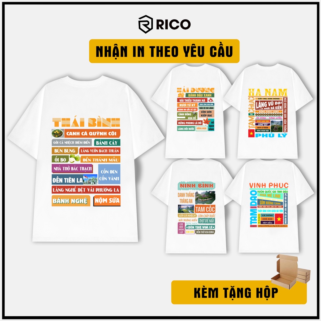 Áo Thun Unisex Các Tỉnh Miền Bắc 2 Màu Trắng Việt Nam RICO BRAND Phông Nam Nữ Oversize Cổ Tròn Tay Lỡ Thế Hệ Genz