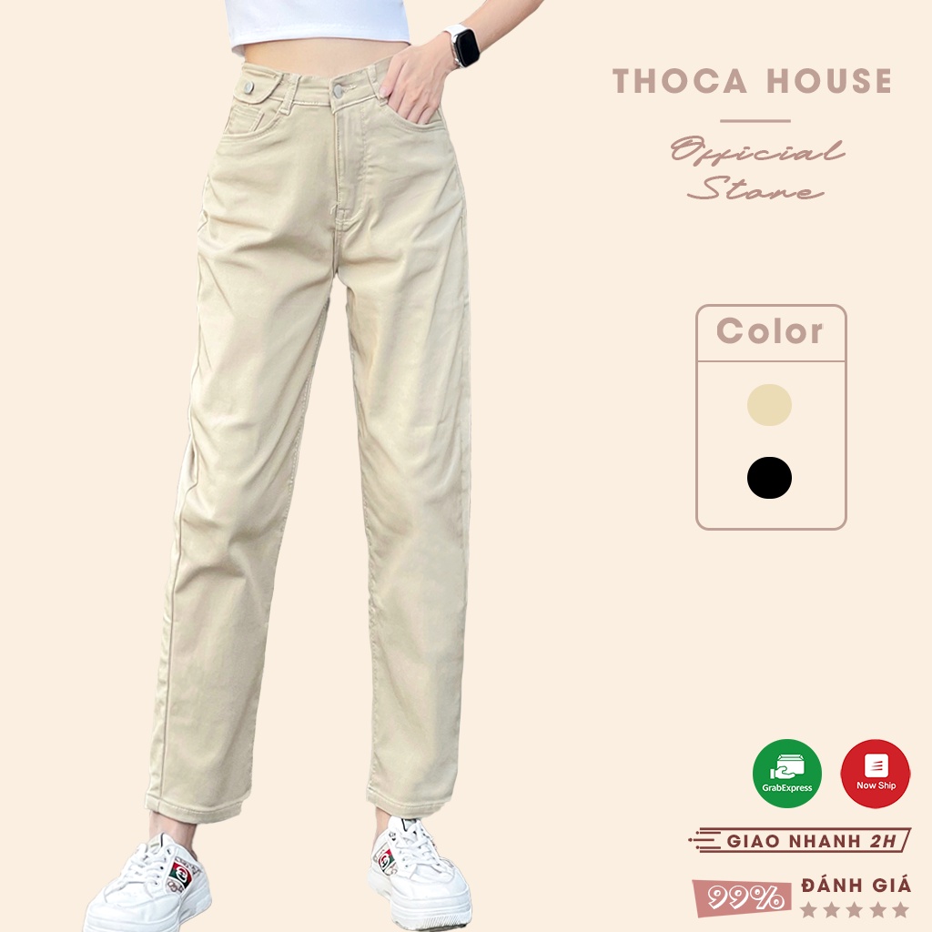 Quần baggy nữ kaki túi nấp trơn màu đen, be 095 THOCA HOUSE đứng form chuẩn dáng, tôn chân dài xinh
