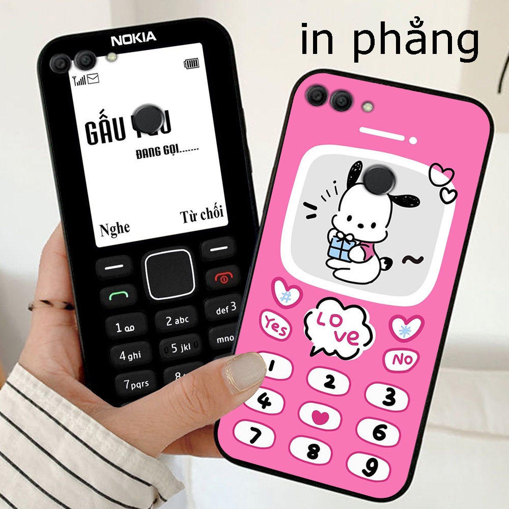 Ốp lưng huawei y9 2018 in hình điện thoại nokia đen trắng cục gạch