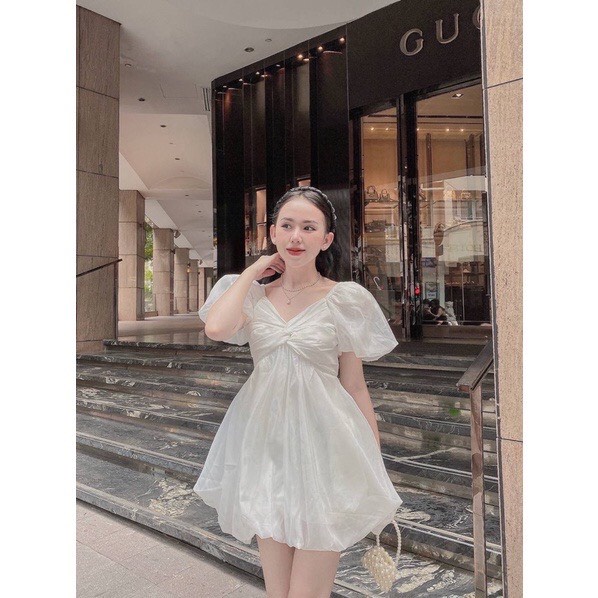 Đầm voan tơ bigsize xoắn nguc tay phồng baby ( Thời trang Vicky G - Anitagreen ) HN0423