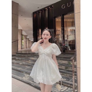 Đầm voan tơ bigsize xoắn nguc tay phồng baby ( Thời trang Vicky G - Anitagreen ) HN0423