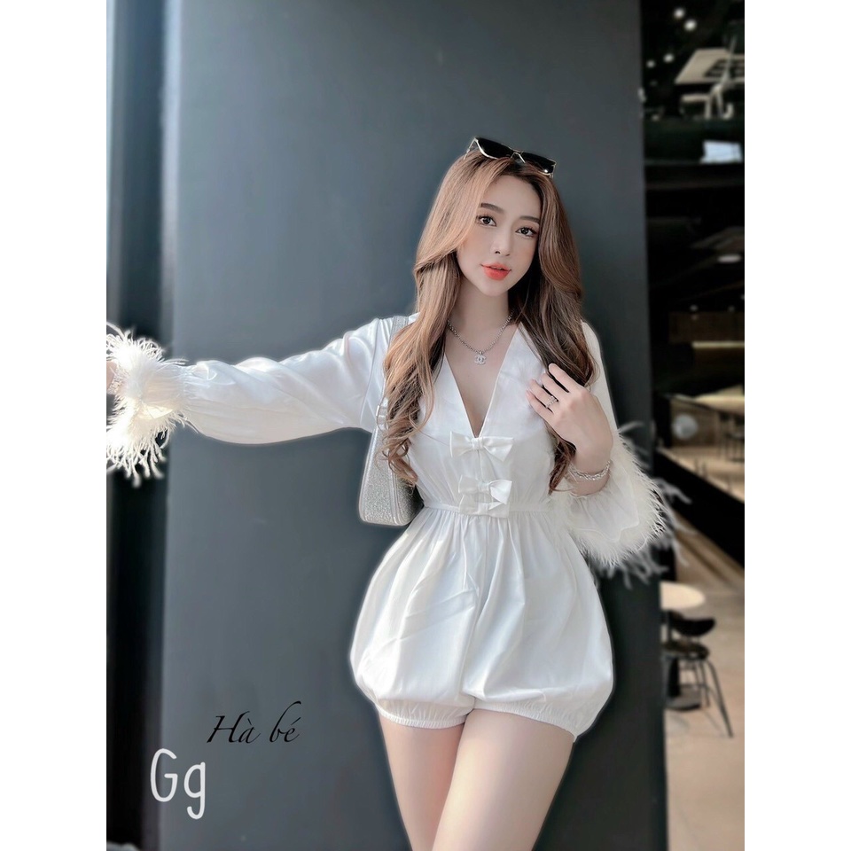 Jump cổ tim phi lụa mềm mịn phối tay lông sexy