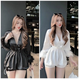 Jump cổ tim phi lụa mềm mịn phối tay lông sexy