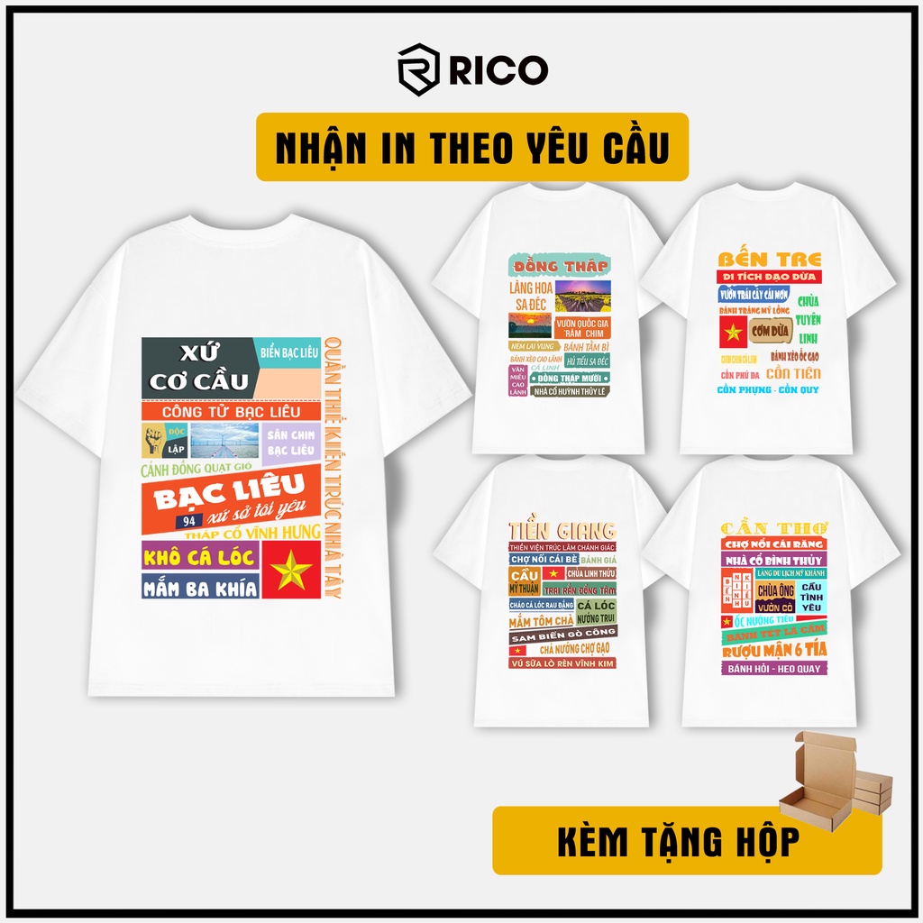 Áo Thun Unisex Các Tỉnh Miền Tây Màu Trắng Việt Nam RICO BRAND Phông Nam Nữ Oversize Cổ Tròn Tay Lỡ Thế Hệ Genz