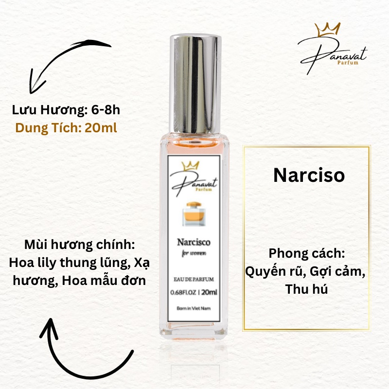 Tinh Dầu Nước Hoa Nữ Narciso Hồng 20ml Chính Hãng Panavat Parfum Hương Gợi Cảm Quyến Rũ Ngây Thơ