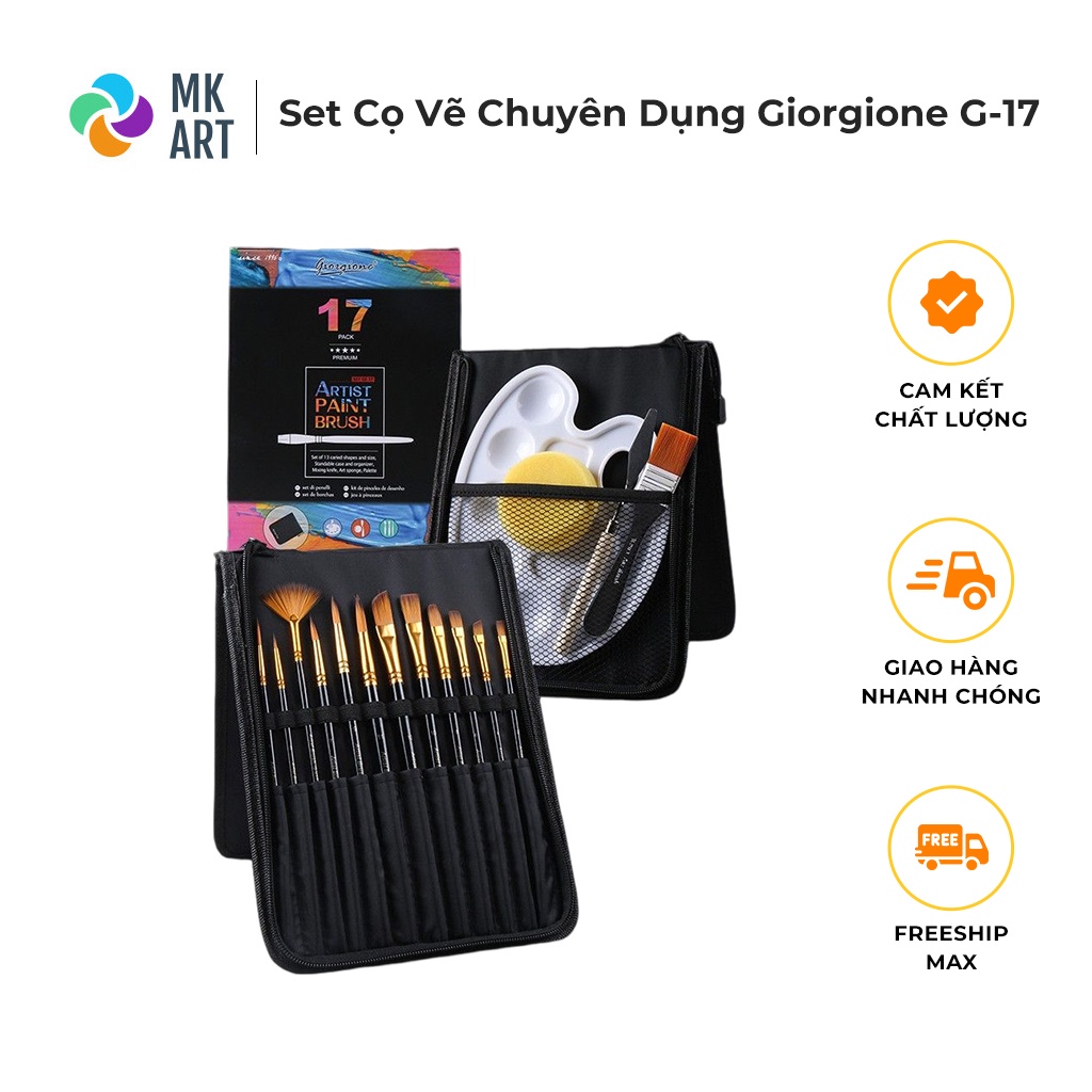 Bộ cọ vẽ chuyên nghiệp 17 món Giorgione GV-17 Dùng cho màu nước/bột/sơn acrylic