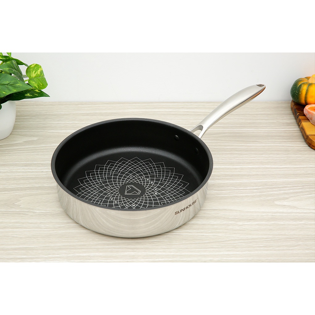 Chảo chống dính inox 3 lớp ULTRA TITANIUM SUNHOUSE STI18M STI22M STI26M-2022 kích thước 18cm 22cm 26cm chính hãng