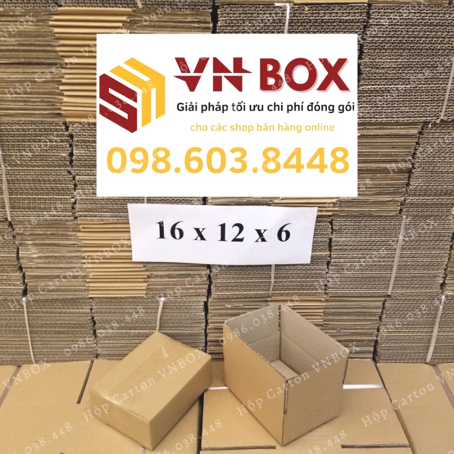 16x12x6 Combo 100 Hộp carton đóng hàng size nhỏ, thùng cod gói hàng - VN Box