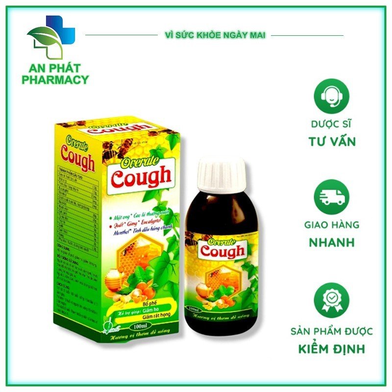 Siro ho Cough Overate/ Siro ho mật ong cao lá thường xuân giảm ho,long đàm .Chai110ML .