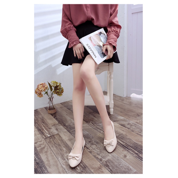 Giày búp bê nữ da mềm đế cao 2cm đen và kem