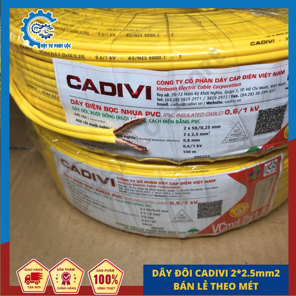 Dây điện đôi mềm Cadivi 2 x 2.5 mm2 ( vcmd 1 lớp vỏ ) - Bán lẻ theo mét