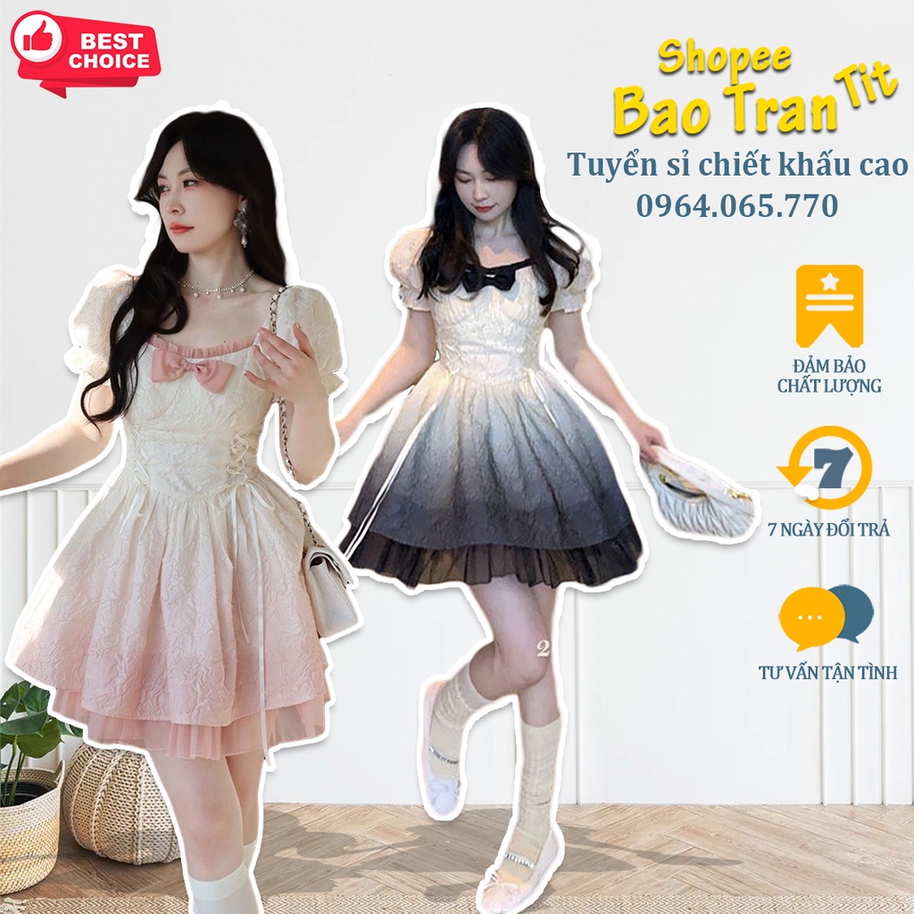 Đầm xoè gấm tay phồng nơ eo HÀNG HOT - Hàng mới mỗi ngày