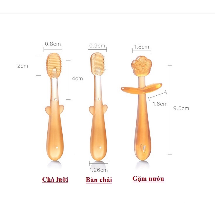 BỘ BÀN CHẢI ĐÁNH RĂNG+CHÀ LƯỠI+GẶM NƯỚU SILICON BEEDOLL CHO BÉ SS-18 THÁNG