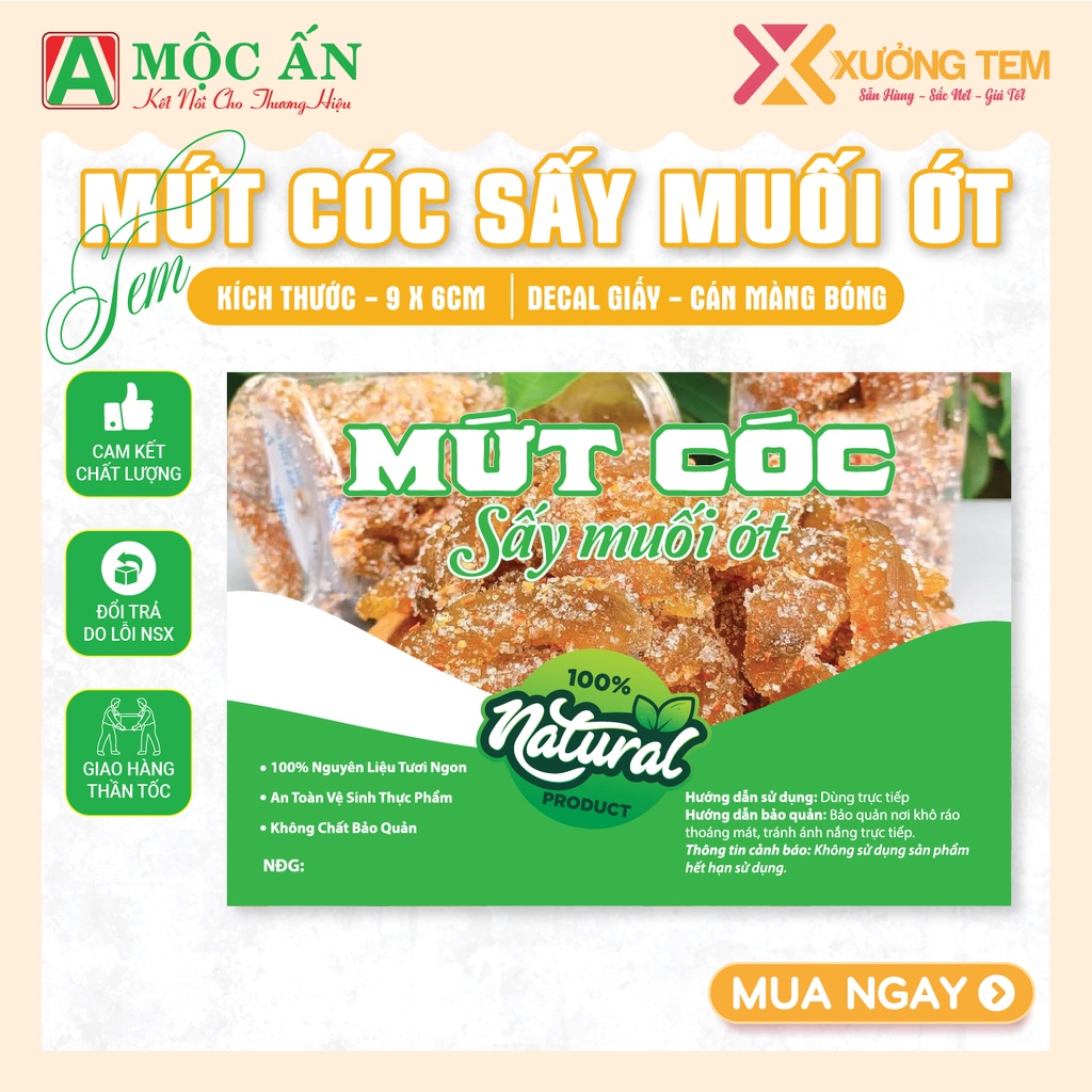 Tem Dán Ăn Vặt - Nhãn Sản Phẩm In sẵn 9x6 cm - Cán Bóng, Sáng Đẹp