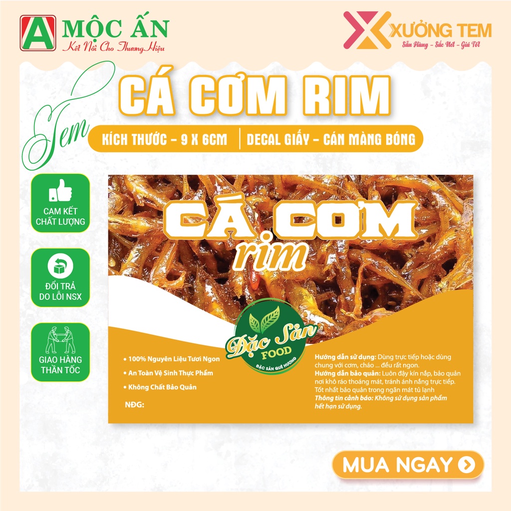 Tem Dán Ăn Vặt - Nhãn Sản Phẩm In sẵn 9x6 cm - Cán Bóng, Sáng Đẹp