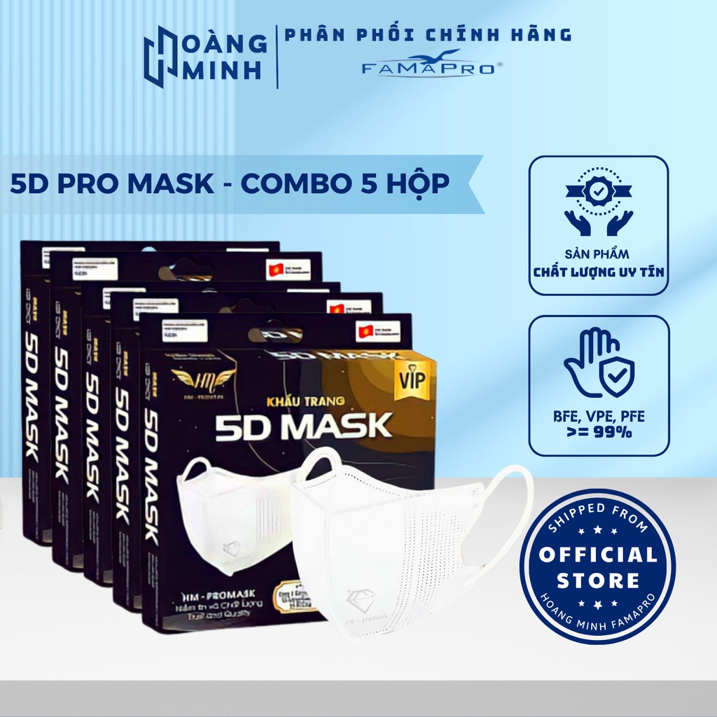  Khẩu trang 5D HM pro mask quai thun 3 lớp kháng khuẩn