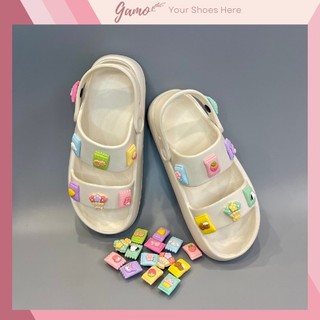Sandal nữ dép quai hậu đế bánh mì 3cm Gamo dễ thương cute kèm 14 Sticker Kẹo màu trắng, đen, hồng