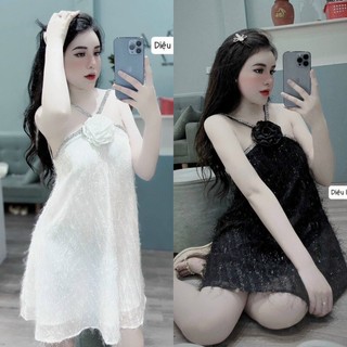ĐẦM LÔNG VŨ PHỐI DÂY KIM TUYẾN CUỐN BÔNG CỔ HÀNG QC SIÊU XINH CAO CẤP CÔNG CHÚA