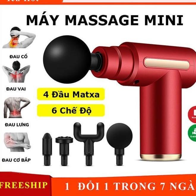 Máy massage cầm tay mini 4 đầu 6 chế độ, máy massage đấm lưng, mát xa cổ vai gáy thông minh
