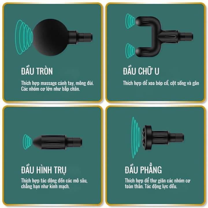 Máy massage cầm tay mini 4 đầu 6 chế độ, máy massage đấm lưng, mát xa cổ vai gáy thông minh