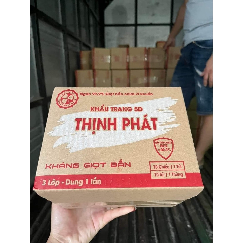 THÙNG NÂU MẪU MỚI - Thùng 100 chiếc khẩu trang 5D Thịnh Phát kháng khuẩn hàng 3 lớp cao cấp