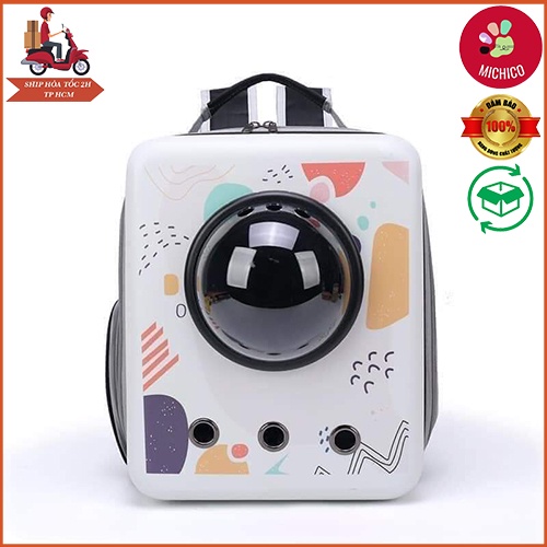 Balo Chó Mèo - Balo Phi Hành Gia Vuông Họa Tiết Sơn Dầu - Balo Vận Chuyển Chó Mèo Size Lớn 12kg