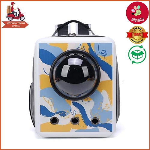 Balo Chó Mèo - Balo Phi Hành Gia Vuông Họa Tiết Sơn Dầu - Balo Vận Chuyển Chó Mèo Size Lớn 12kg