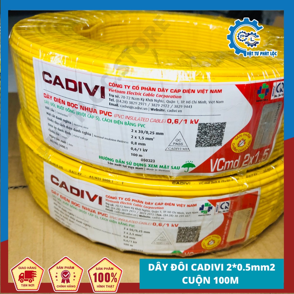 Dây điện đôi mềm Cadivi 2x1.5mm -( Vcmd 2x30/0,25mm)-Cuộn 100 mét