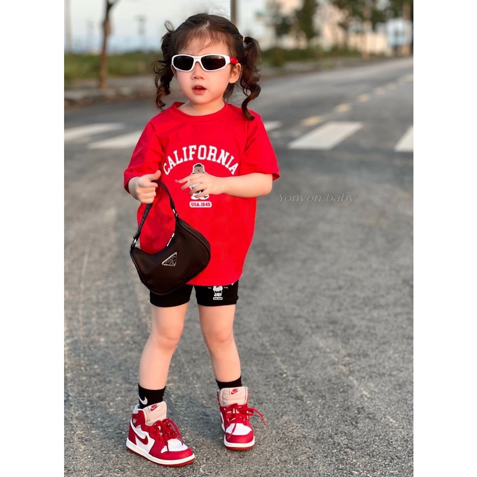 Set áo phông quần legging siêu co dãn canifornia cho bé, áo thun cotton trẻ em unisex, TP Kids