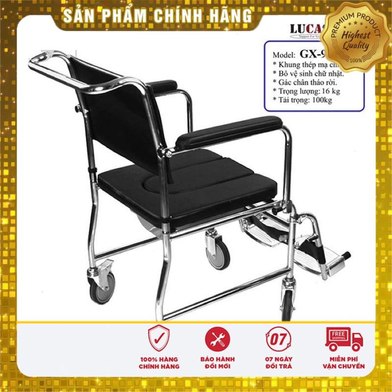 Ghế Bô Vệ Sinh Lucass GX-900 Có Đệm, Bánh Xe, Chỗ Gác Chân - Dùng Như 1 Chiếc Xe Lăn Đẩy Đơn Giản