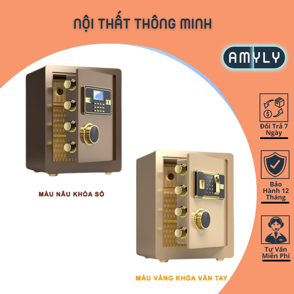 Két Sắt Vân Tay AMYLY Két Sắt Thông Minh Cỡ Lớn Mở Khóa Bằng Vân Tay Chống Cháy D45*R38*C32cm 3 Màu Đen Nâu Vàng