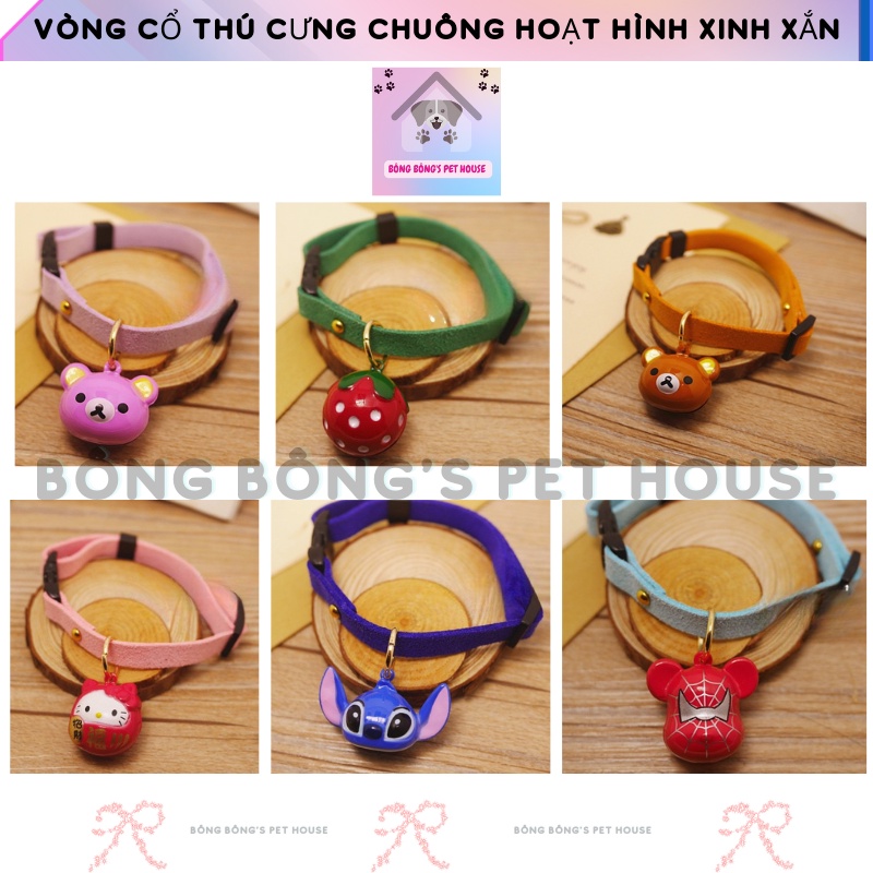 VÒNG CỔ THÚ CƯNG CÚN MÈO PHONG CÁCH HÀN QUỐC CHUÔNG HOẠT HÌNH - PHỤ KIỆN XINH DÀNH CHO THÚ CƯNG
