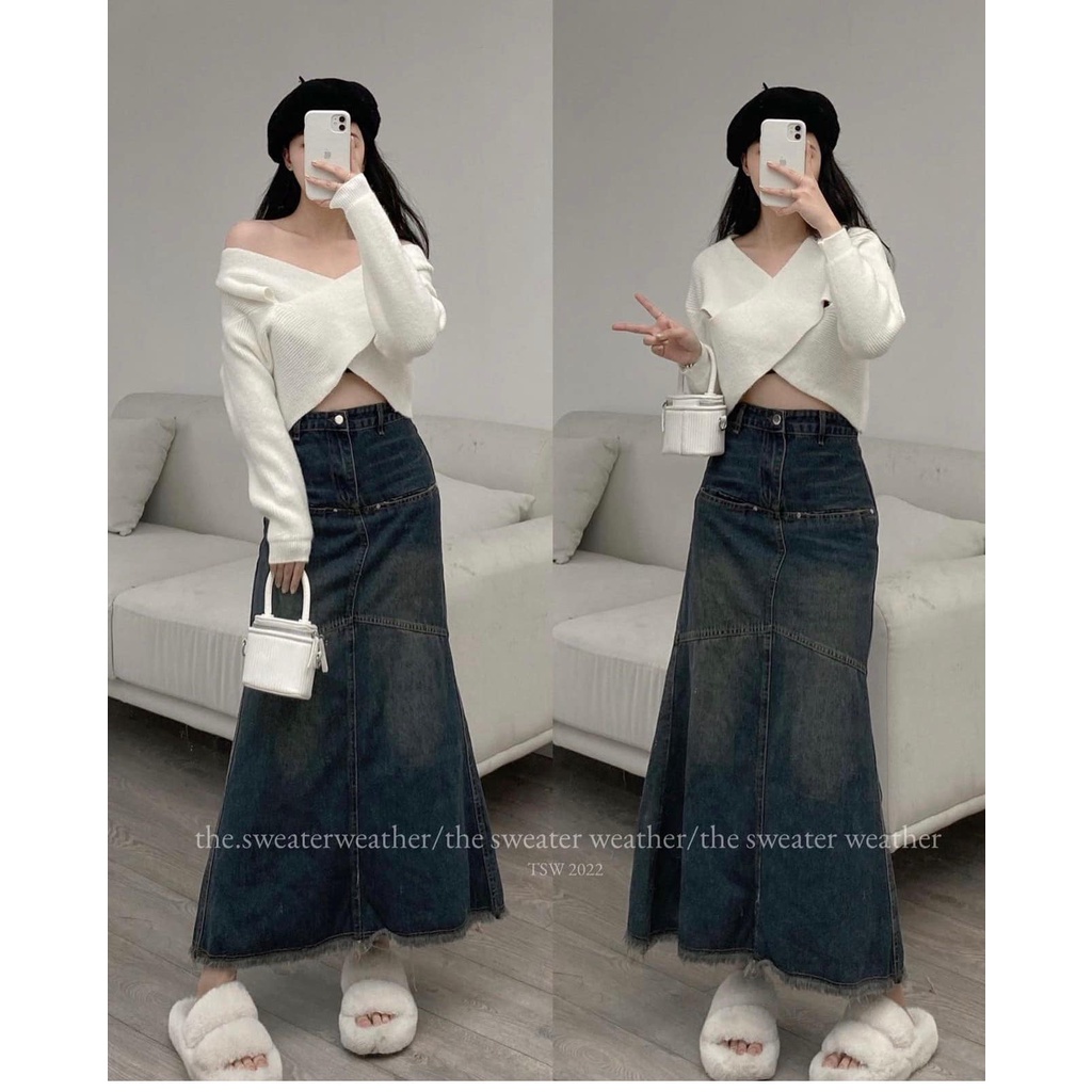Chân váy jeans đuôi cá 2 màu 6857 (kèm ảnh thật)
